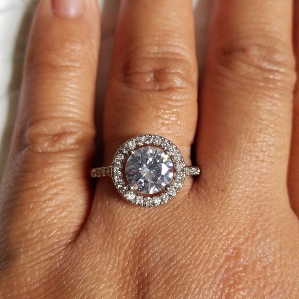 Simulated diamond rhodium plated ring 7
